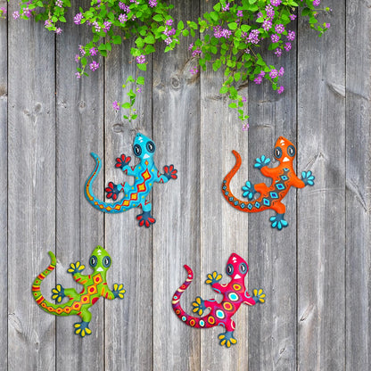 Kggetr Metal Gecko Wall Art Decor- Outdoor Lizards Hanging Decoration for Garden Yard Fence Patio Balcony(4 Pack)