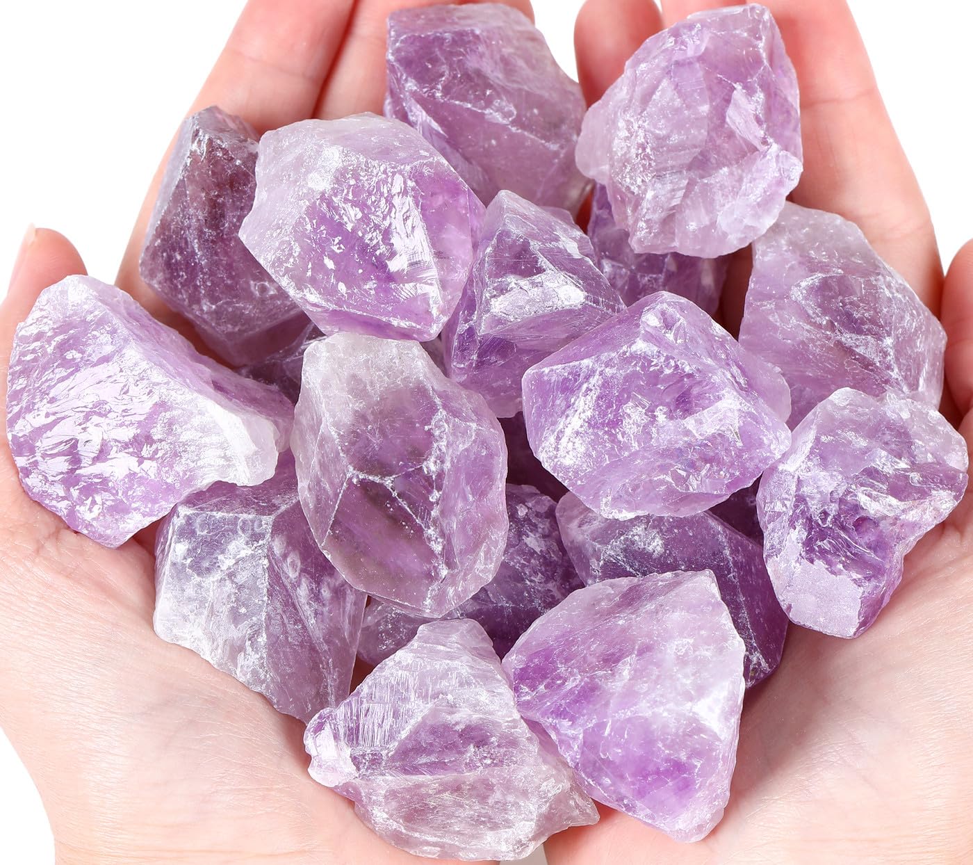 QINJIEJIE Amethyst Crystals Raw Stones Natural Rough Gemstones Rocks Bulk Large 0.8-1.2" Gems Reiki Light Purple Fountain Rock for Tumbling Cabbing Polishing Wire Wrapping Wicca Decoration 0.9 lbs