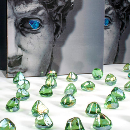 Chilli Cosmos Fire Glass Diamond 1 InchFire Pit Glass Rocks for Propane or Gas Fire Pit 10 Pounds Emerald Green(Gift Package)