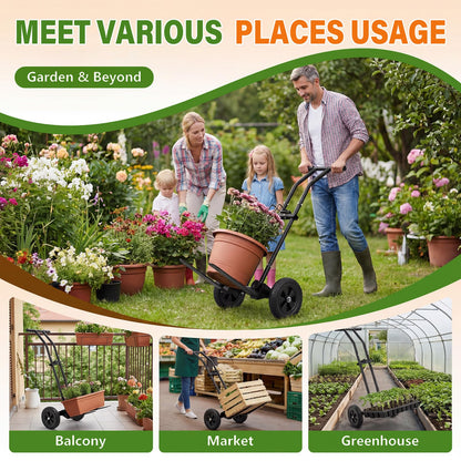 Adjustable Plant Caddy with Wheels, Heavy Duty Plant Dolly Cart w/Grab Arm and Strap Dual Protection, Garden Potted Plant Mover Dolly for Planter Flower Pots Indoor Outdoor, Supports 175lbs, Black