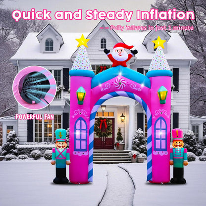 Christmas Inflatable Archway Outdoor Decoration – 12FT Nutcracker Blow Up Arch with LED Lights, Featuring Santa Claus and Festive Christmas Soldiers for Yard, Entryway, or Holiday Party