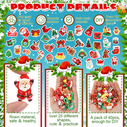 Giegxin 40 Pcs Christmas Resin Charm Kawaii Red Cardinal Candy Canes Santa Claus Flat Back Cabochon Accessories Cute Embellishments Bulk for Christmas Decor Jewelry Cellphone Case Scrapbooking DIY