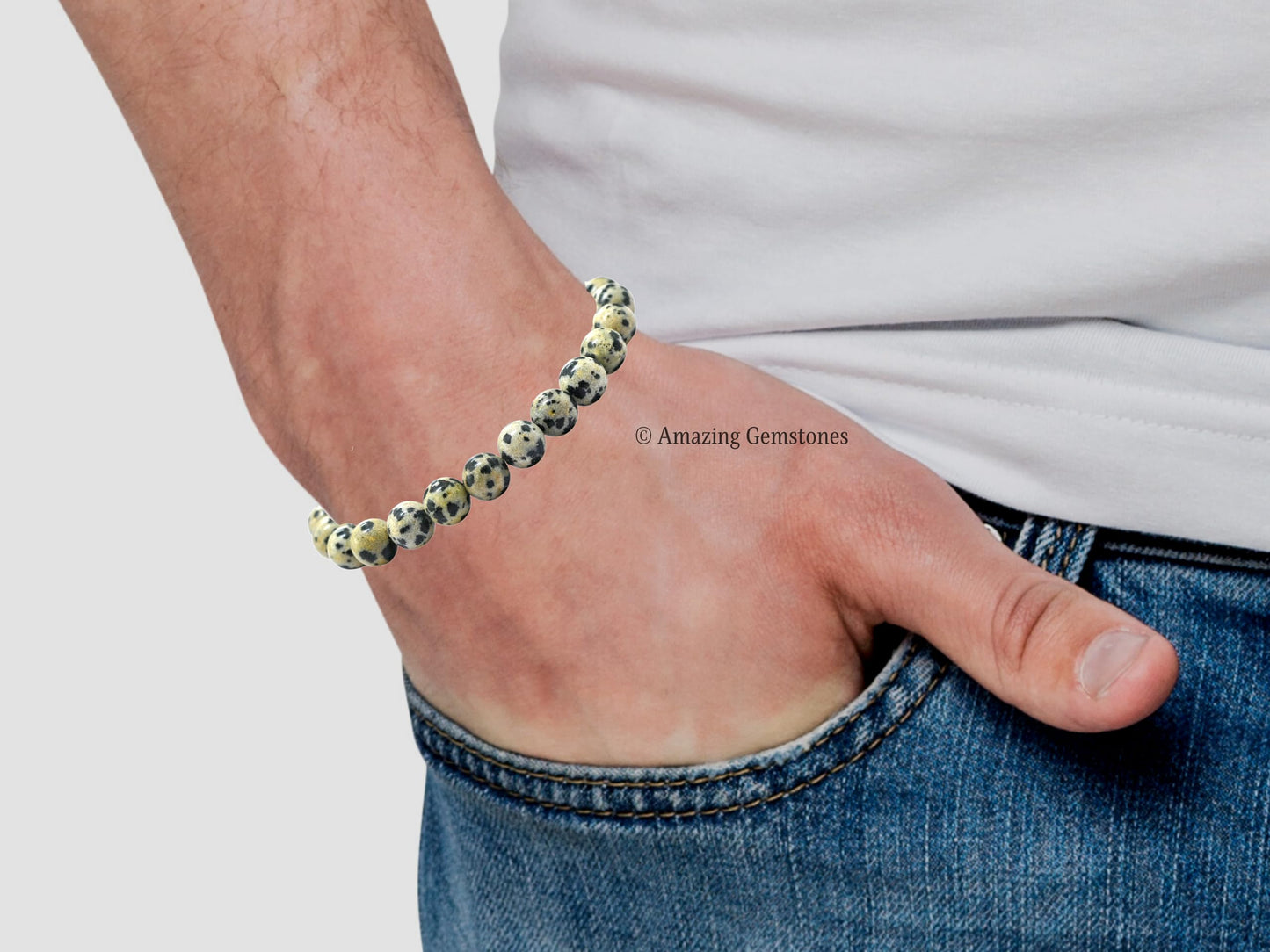 Amazing Gemstone Crystal Bracelet for Women Men's Gifts - Protection Healing Crystal Bracelet - 8mm Gemstone Beaded Stretchable Bracelet Pulseras Para Hombres Mujer Stocking Stuffers Mothers Day Gift (Dalmatian Jasper)