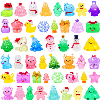 Feivando 52 Pcs Luminous Mini Christmas Figurines Glow in The Dark Tiny Little Resin Snowman Miniature Figures for Xmas Holiday Crafts Garden Micro Landscape Party Home Table Decor