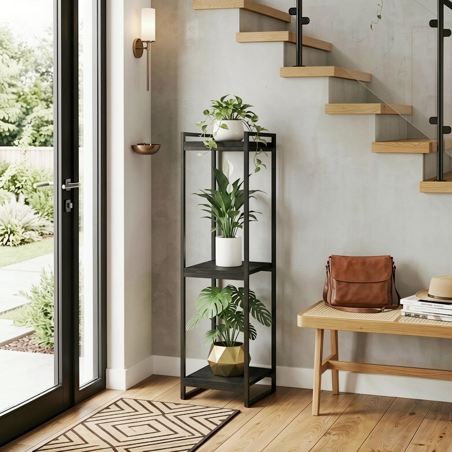 FONHAYE 45" Tall Plant Stand Indoor, 3-Tier Modern Plant Shelf Corner Flower Pot Holder Organizer for Living Room Balcony Garden, Black