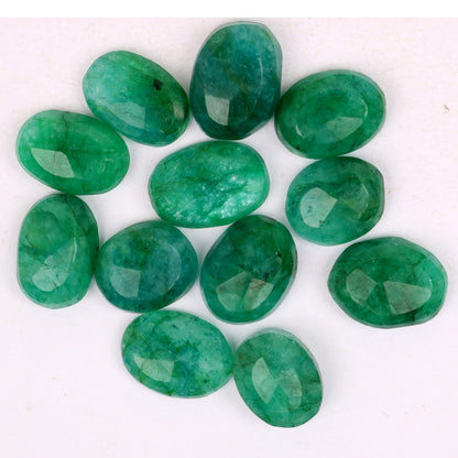 REAL-GEMS Natural Green Emerald 60.00 Ct./12 Pcs Brilliant Oval Cut Faceted Green Emerald Loose Gemstones Lot For Jewelry Making