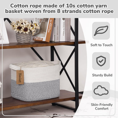 Goodpick Woven Storage Basket, Small Laundry Basket for Clothes, Towels and Shoes, Rope Square Gift Organizer with Handles, Gray and White, 13 x 10 x 9 Inches