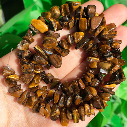 NITOPUPU 30in Tiger's Eye Natural Chip Stone Beads 5-8mm About 230pcs, Irregular Drilled Yellowish-Brown Bead for Bracelets Jewelry Making Supplies for Adults, DIY Crafts.