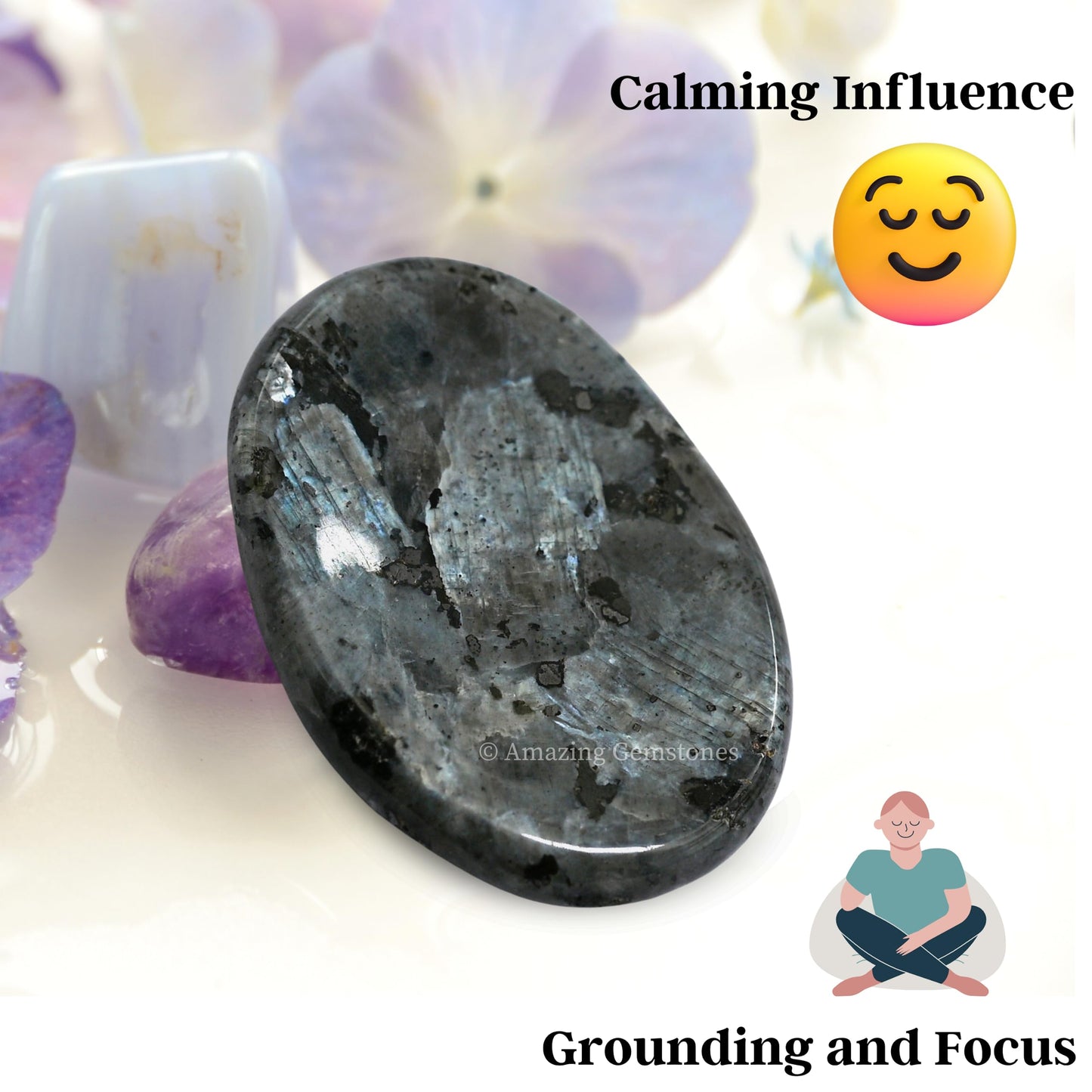 Amazing Gemstone Larvikite Worry Stone Crystals and Healing Stones - Worry Stones for Stress Relief Gifts - Piedra Crystal Fidget for Meditation,Relaxation - Unique Stocking Stuffers & Birthday Gifts