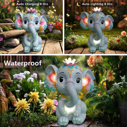 Sgreatiny Solar Garden Elephant Statue with 4 LED Lights, Outdoor Lawn Decor for Patio, Yard, Balcony, Waterproof Resin Ornament, Ideal Gift for Mom, Grandma, Women (Housewarming, Birthday, Christmas)