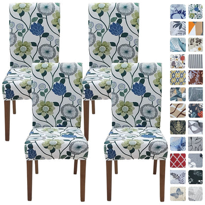 SPRINGRICO White Chair Covers for Dining Room Set of 4, Stretch Floral Dining Chair Cover, Washable Spandex Kitchen Parsons Chair Slipcovers, Seat Protector for Home or Party (4 Pack, FLORAL3)