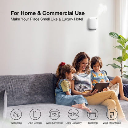 Airversa Waterless Essential Oil Diffuser for Home Large Room and Commercial Use, Up to 2000 sq ft, App Control Cold Air Diffuser, 400mL, DC-12V/1A Plug in Wall, Smart Scent Air Machine, ANW-White