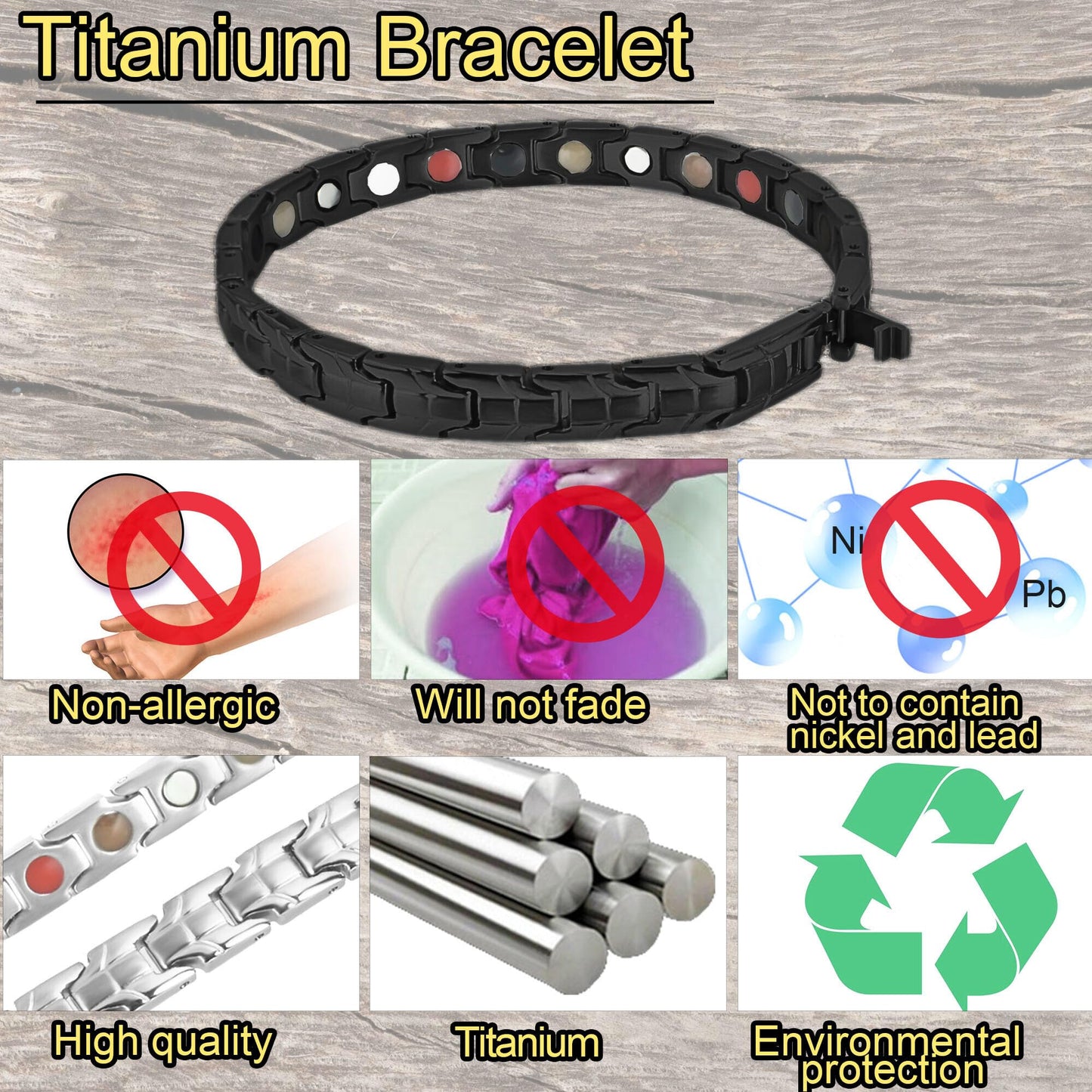 KYOSI Titanium Magnetic Bracelets for Women - Magnetic Therapy Bracelet - 5 in1 Magnet Jewelry - Womens Link Bracelet Black 7.87 inches