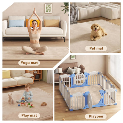 Baby Play Mat for Floor, 1.3'' Thick Memory Foam Tummy Time Mat - Super Soft Coral Velvet Nursery Rug with Non-Slip Backing, Crawling Rug for Toddlers/Infants, Yoga & Tatami Use, Oatmeal, 59''x79''