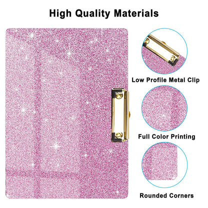 Glitter Acrylic Clipboard Horizontal, A4 Letter Standard Size, Cute Clipboards with Low Profile Clip for Drawing, Office Art Supplies - Warm Pink（9" x 12.5"）