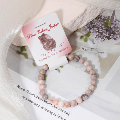BOMAIL 9pcs Healing Stone Bead Bracelet for Women 6mm Natural Stone Beaded Bracelets Set Gemstones Spiritual Crystal Beads Stretch Bracelets with Meaning Card A Style