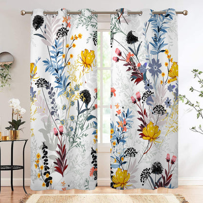 Renaiss Botanical Plants Blackout Curtains, Wild Flowers Plants Print Thermal Insulated Bedroom Window Curtains, Boho Floral Window Drapes for Living Room, 84" L x 42" W 2 Panel Set
