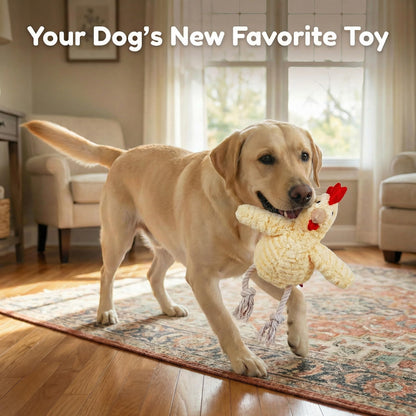 Paw-FECT Piece Soft Plush Chicken Dog Toy, with Sqeaking Sound, Durable Rope Feet, and Crinkle Wings, Emotional Support Companion Chew Toy, Great for All Breeds of Dogs