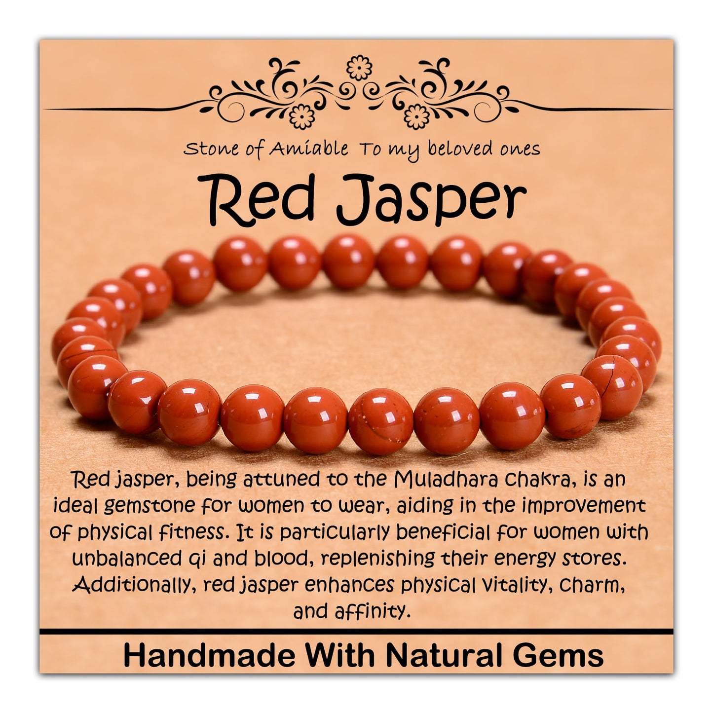 CHCCOYE 6mm Natural Healing Gemstone Bracelet Handmade Yoga Stretch Elastic Bracelet Stress Relief Crystal Jewelry for Men and Women (6mm, Red Jasper)