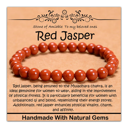 CHCCOYE 6mm Natural Healing Gemstone Bracelet Handmade Yoga Stretch Elastic Bracelet Stress Relief Crystal Jewelry for Men and Women (6mm, Red Jasper)