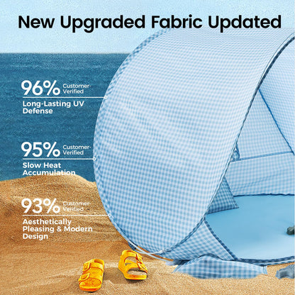 Tiny Land Baby Beach Tent – Pop Up Baby Tent with UV Protection, Portable Baby Beach Essentials, 35.4"x27.6"x31.5" Sun Shelter for Infants, Baby Summer Outdoor Use (Light Blue Gingham)