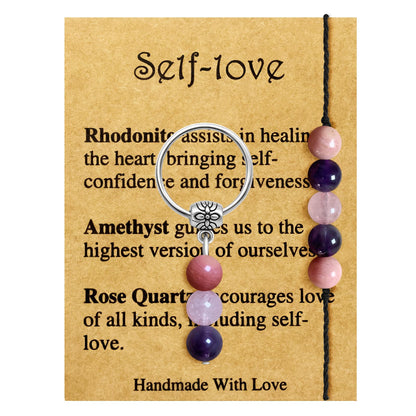 Ronglry Healing Crystal Jewelry Set - Crystal Stones Bracelets & Keychain for Women - Empath Gifts