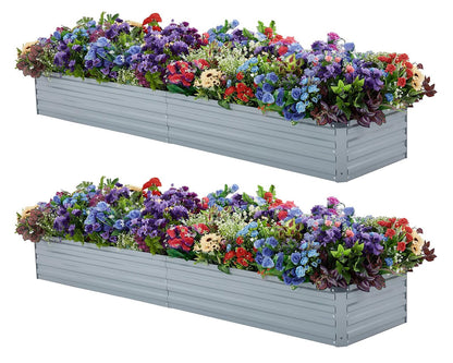Meberam 2 Pack 8x2x1FT Galvanized Raised Garden Beds Kit Outdoor Metal Gardening Planter Box for Vegetable Elevated Flower Herbs,Gray