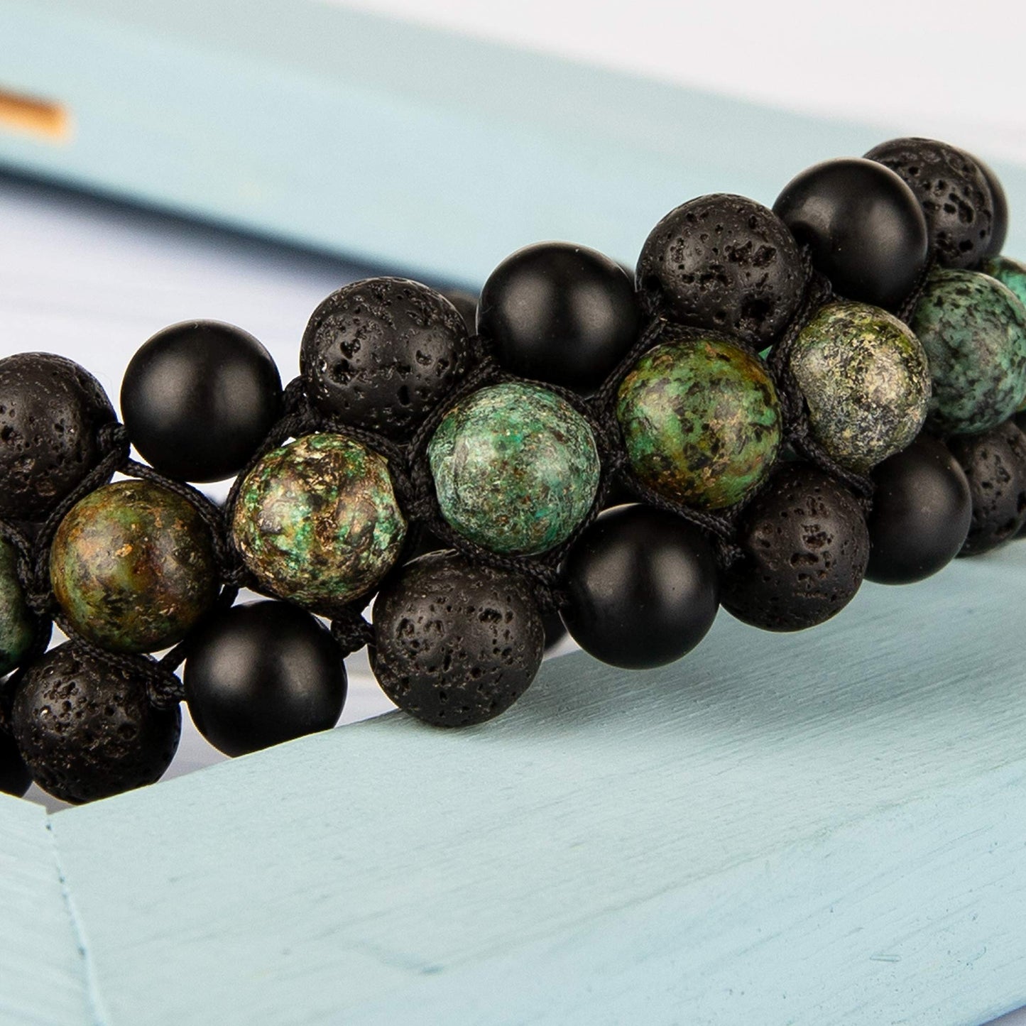 Bivei 8mm Natural Lava Rock Stone Bracelets for Men, Healing Crystal Essential Oil Diffuser Beads Bracelet Chakra Yoga Energy Anxiety Gemstone Bracelet - 3 Layer