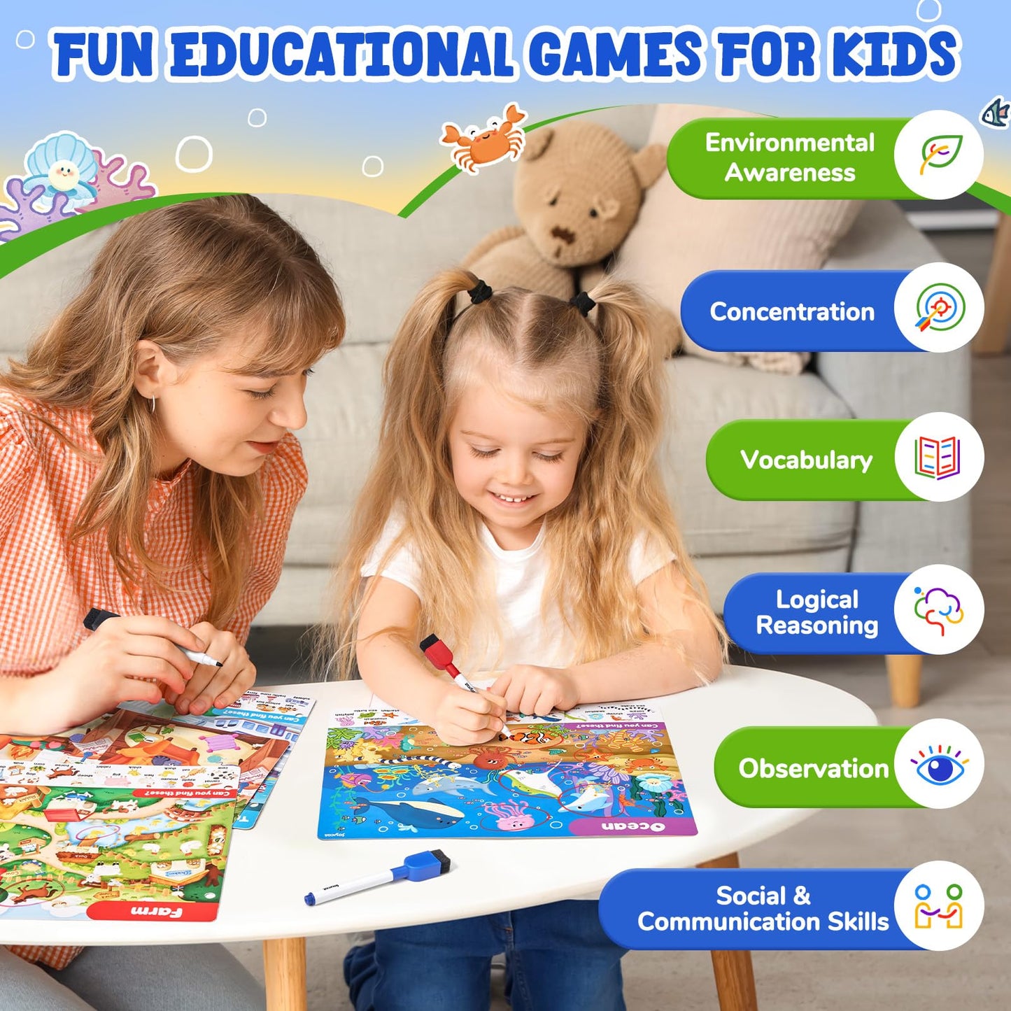 JoyCat Search and Find Activity Books, Preschool Learning Game Activities for Toddlers & Kids Ages 3-5, Travel Toys for Road Trip Car Airplane, Birthday Gifts for Girls and Boys 4-8