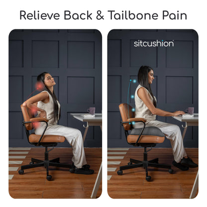 SitCushion Ergonomic Seat Cushion for Sciatica & Tailbone Pain Relief – Extra Large Memory Foam Office Chair Cushion for Long Sitting, Orthopedic Coccyx Cushion for Desk Chair, Car & Wheelchair(Black)