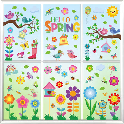 9 Sheets Spring Window Clings for Glass Windows, Spring Decor Window Stickers for Kids, Summer Easter Decals Decorations for Home, Office, Classroom Glass Doors