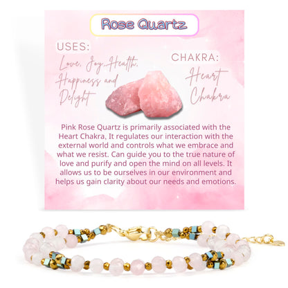 Farfume Rose Quartz - Love - Crystal Beaded Bracelets, Chakra 4mm Natural Stone Beads Bracelets, Gemstone Spiritual Jewelry Gifts for Mother's Day