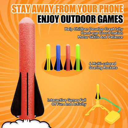 Hopture Rocket Launcher Power Air Toy Set with 10 Multi-Color Foam Rockets Launch Pad, Outdoor Activity Game