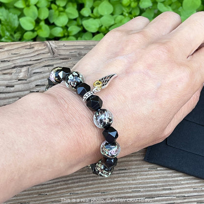 ARTSY Crafts Glow in the Dark Glass Beads with Natural Gemstone Beads Charm Bracelets, Crystal Healing Stones Firefly Beads Bracelet for Men Women Love Calming Anxiety Chakra Spiritual Gifts, Quartz