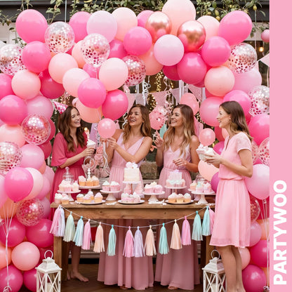 PartyWoo Pink Balloons 66pcs 12 Inch Pearl Metallic Mauve Magenta Fuchsia Hot Pink Confetti Latex Balloons for Gender Reveal Bridal Shower Baby Shower Princess Theme Birthday Party Decorations
