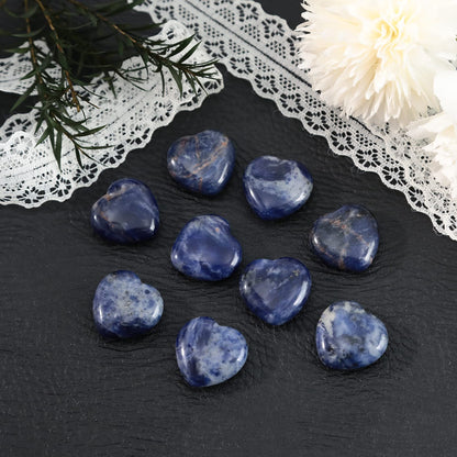 Loveliome 4 Pcs Natural Sodalite Love Heart Palm Stone Reiki Balancing Worry Stone(1 Inch)