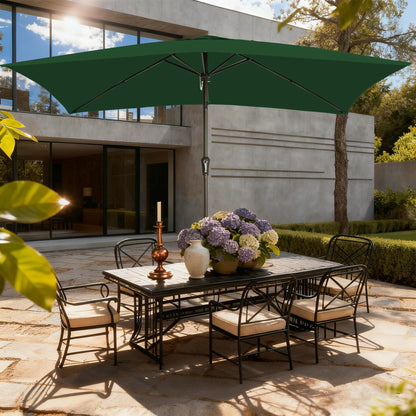 GREFORG 6.5x10FT Rectangular Patio Umbrella with Push Button Tilt & Crank Lift for Garden,UV Protection Outdoor Umbrella for Deck,Pool and Yard,Green