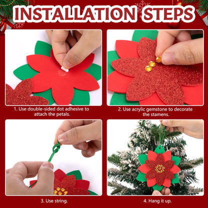 LFUTARI 15 Pcs Christmas DIY Poinsettia Flowers Craft, Foam Poinsettias Flower Ornaments, Christmas Glitter Red Flowers DIY Decoration for Holiday Home Party Tree Garland Wreath Porch Stair Decor