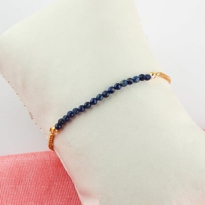 TGH Natural Lapis Lazuli Gemstone Roind Beads Bolo Bracelet Chakra Healing Crystals 14k Gold Plated Adjustable Slider Birthday Wedding Handmade 6-9 inch Christmas Gifts (Lapis Lazuli)