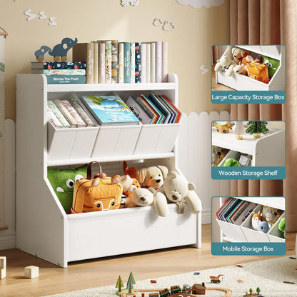 FOUCSSOMEI Kids Toy Storage Organizer, 3-Tier Toy Storage Shelf, Narrow Toy Organizer with Removable Bins, Safe Stable Design for Playroom Nursery Living Room, Patent Design
