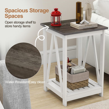UYIHOME Farmhouse Square End Table, Accent Side Table with Slats Design, Sofa Side Table with Sturdy Frame for Living Room, Dark Grey