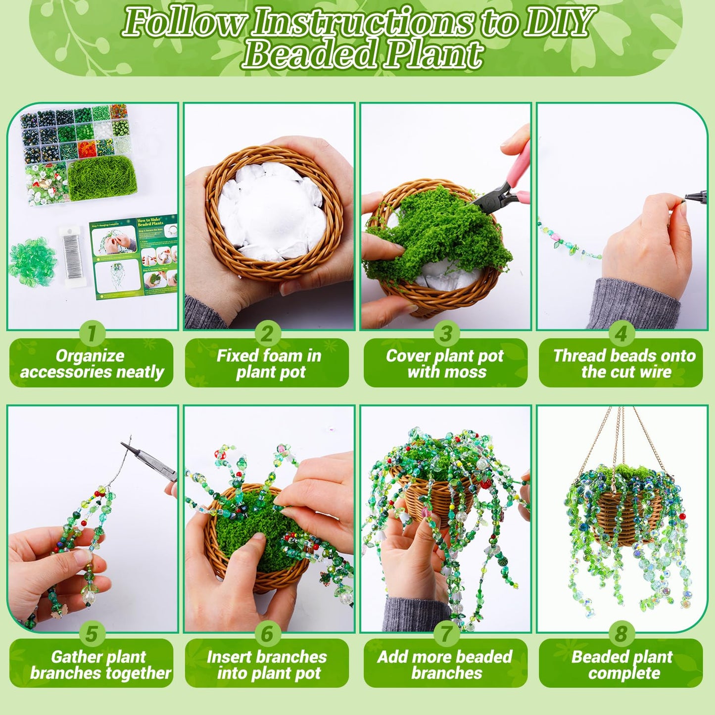 2102 Pcs Green Glass Beads for Bracelets with Elastic String,Green Beads for Beaded Plants,6mm Glass Beads for Jewelry Making Crystal Round Beads for Bracelet Necklace Beaded Plant DIY Crafts