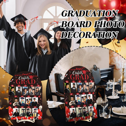 Leinuosen K-12 Graduation Picture Display for Party Decoration, Kindergarten to 12th Congrats Grade Photo Display Wood Picture Board for Senior High School Graduation Decoration(Black Red)