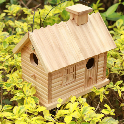 STARSWR Bird House Outside,Outdoor Bird Houses, Natural Wooden Bird Hut Clearance 2 Hole Bluebird Finch Cardinals 2 Rooms Hanging Birdhouse for Garden Viewing