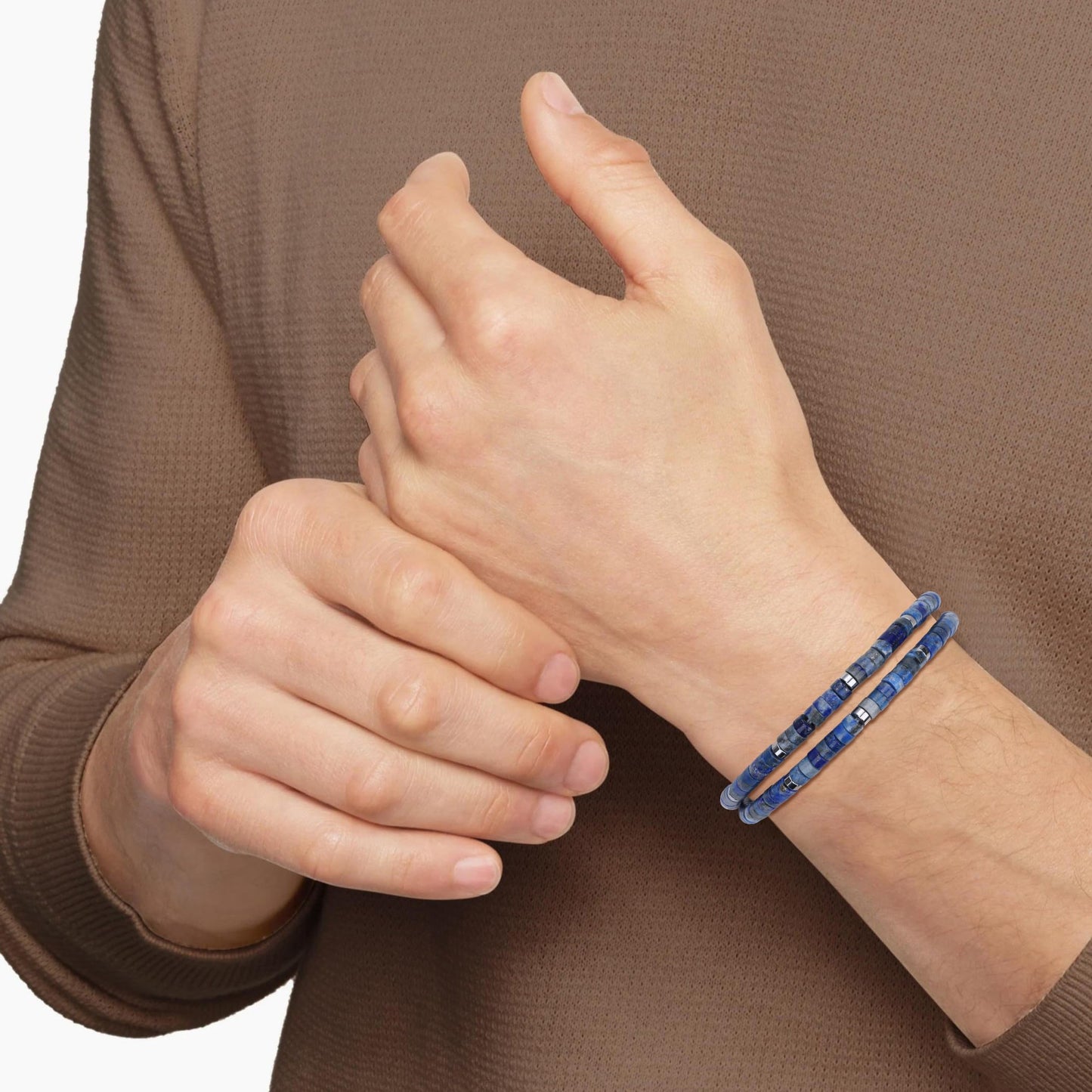 COAI Heishi Beaded Bracelet for Men, Double Layered Lapis Lazuli Crystal Bracelet for Men S