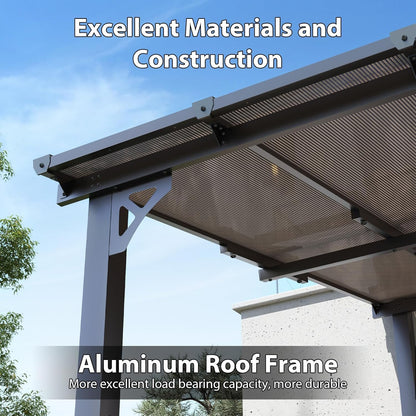Aoxun 12'x 10' Premium Gazebo with Aluminum Top Frame & Polycarbonate Panel, Wall Mounted Gazebos Pergola, Outdoor Patio Lean to Gazebo, Awnings with Sloped Roof, for Backyard, Porch, Deck