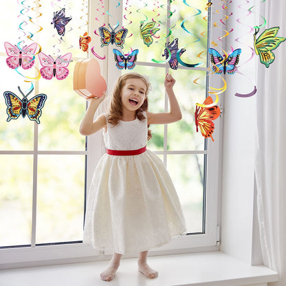 36 Pcs Spring Summer Butterfly Party Decoration Hanging Ceiling Swirl Streamer Large Paper Butterfly Decor for Classroom Office Mothers Day Home Garden Girl Birthday Baby Shower Wedding Tea Party
