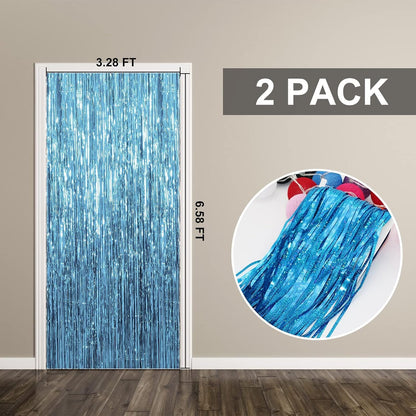 2 Pack Party Decorations Blue Streamers Fringe Backdrop Ocean Themed Decorations Foil Curtain Backdrop Blue Birthday Baby Shower Bachelorette Christmas Party Decor Supplies