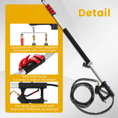 M MINGLE 20 FT Telescoping Pressure Washer Wand with Gutter Cleaner, Brush Head, 5 Nozzle Tips, and Hose Adapters for House Exterior, Window & Roof Cleaning