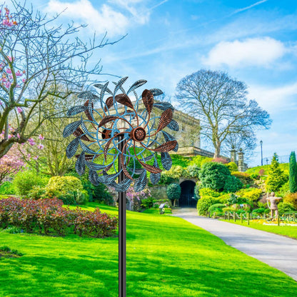 360° Wind Spinners Outdoor, Wind Sculptures Windmill with Metal Stake, 63.2" Kinetic Large Metal Yard Art Decor Spinners Pinwheels for Garden Outside Patio Lawn
